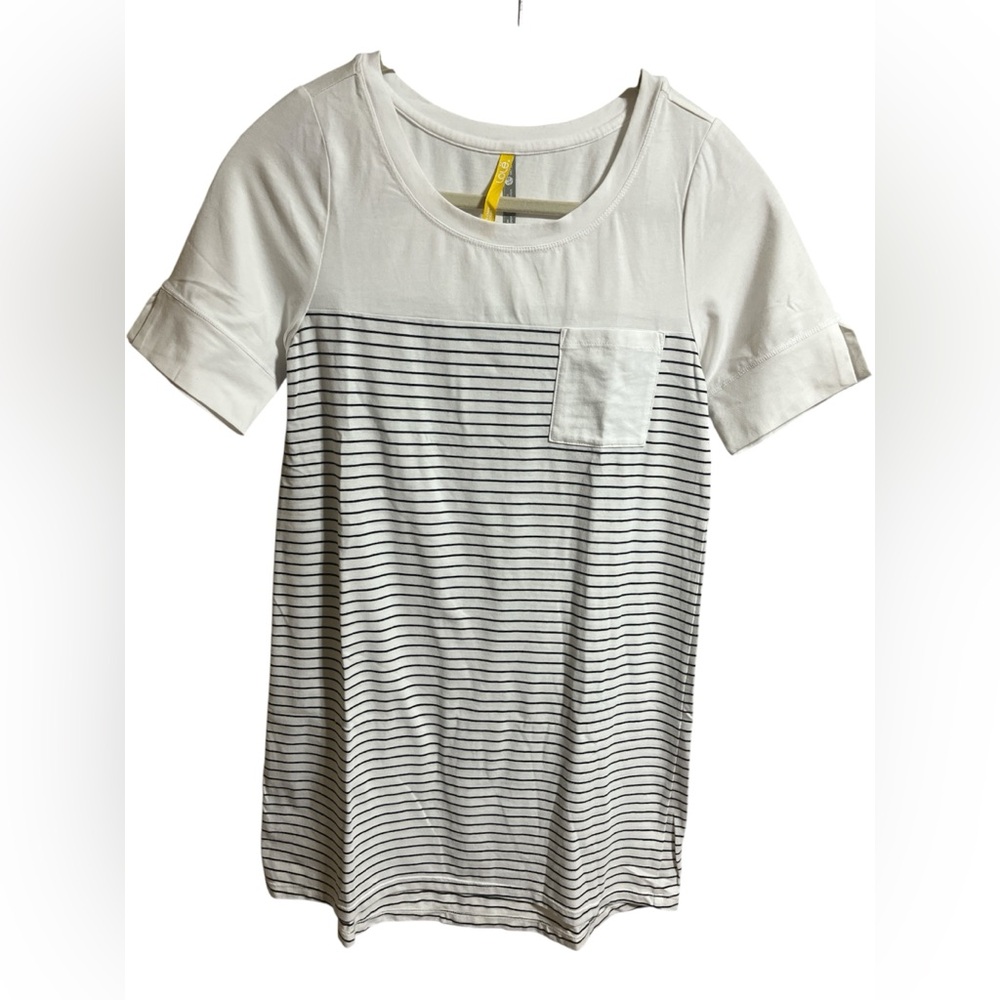 Lole Women's White and Black Striped T Shirt Mini Dress